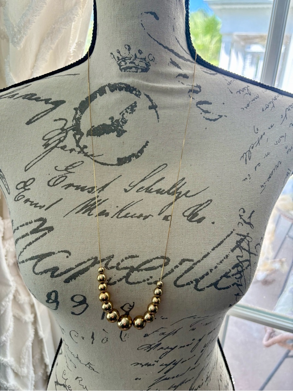 Vintage Gold Tone Graduated Ball Bead Necklace 28” Long Minimalist